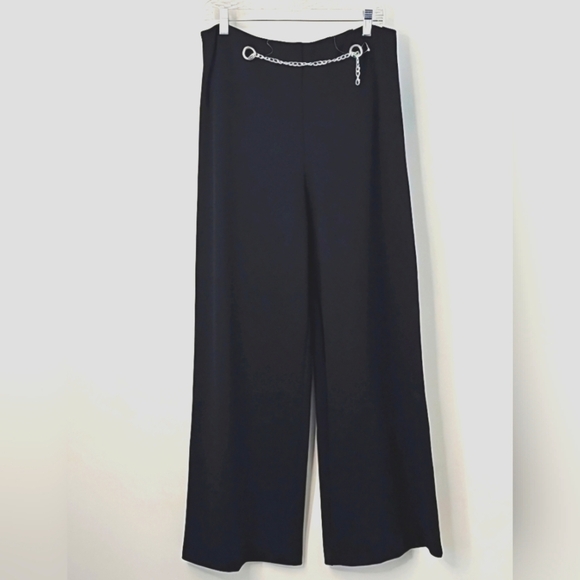 Nicole Miller Mid Rise Wide Leg Black Pullon Pants w Silver Chain Sz: Large - Picture 7 of 7